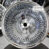 New Set (4) 13x5.5" 100 Spoke All Chrome Deep Dish Reverse knockoff Lowrider Style Wire Wheels with Spinners - Image 2