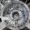 New 13x7" 72 Spoke Straight Lace All Chrome Deep Dish Reverse Knockoff Lowrider Wire Wheels Complete Set (4) - Image 2