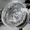 New 13x7" 72 Spoke Straight Lace All Chrome Deep Dish Reverse Knockoff Lowrider Wire Wheels Complete Set (4) - Image 3