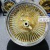 New Single (1) 22x8" Gold Center and Chrome Dish 150 Spoke True Knockoff Wire Wheel (NO Hardware) - Image 4