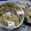 New 13x7" 24kt Gold and Chrome 72 Spoke Cross Lace True Knockoff Wire Wheels Complete Set of four (4) with Hex Hardware - Image 3