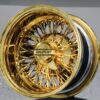 New 14x7" ALL GOLD 72 Spoke Cross lace True Knockoff Deep Dish Wire Spoke Wheels Complete set four (4) Lowrider, Classic, Hopper, Show Car - Image 7