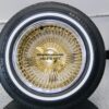 New 14" 100 Spoke 24kt Gold and Chrome Deep Dish Lowrider Wire Wheels & Whitewall Tires Complete set of four (4) with 2 Wing Gold Hardware - Image 6