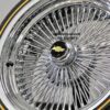 New 20" Chevrolet Chrome Knockoff Wire Wheel Set With Genuine Vogue Whitewall / Yellow Stripe Tires Complete Set (4) with Hardware - Image 4