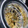 New 13" 24kt Gold & Chrome Deep Dish Cross Lace True Knockoff Wire Wheels and Whitewall Tire Package Complete set (4) ready to install - Image 3