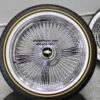 New 20" Chevrolet Chrome Knockoff Wire Wheel Set With Genuine Vogue Whitewall / Yellow Stripe Tires Complete Set (4) with Hardware - Image 3