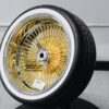 New 18" 24kt Gold & Chrome Deep Dish 150 Spoke Wire Wheels and Low Profile Whitewall Tires Complete Set of four (4) with Hardware - Image 7