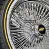 New 20" Chevrolet Chrome Knockoff Wire Wheel Set With Genuine Vogue Whitewall / Yellow Stripe Tires Complete Set (4) with Hardware - Image 2