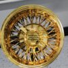 New 14x7" ALL GOLD 72 Spoke Cross lace True Knockoff Deep Dish Wire Spoke Wheels Complete set four (4) Lowrider, Classic, Hopper, Show Car - Image 4