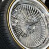 New Set (4) 18" Chrome Knockoff Wire Wheels and Genuine Vogue 235-55-18 Whitewall / Yellow Stripe Tire Package Complete Set of four (4) with Hardware ready to install BIG BODY CARS - Image 2