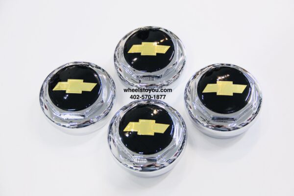 New Black & Gold Chevy Bowtie Hexagon Wire Wheel Spinners for 13 To 22" Size Knockoffs Complete Set (4)