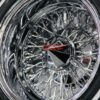 New Set (4) 14x7" 72 Spoke Cross Lace All Chrome Deep Dish Lowrider Wire Wheels and Whitewall Tires Set (4) complete with hardware - Image 7