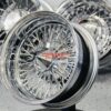 New 14x7" Deep Dish 72 Spoke Cross Lace Chrome Lowrider Knockoff Wire Wheels Set of four (4) with Hardware - Image 8