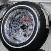 New Set (4) 14x7" 72 Spoke Cross Lace All Chrome Deep Dish Lowrider Wire Wheels and Whitewall Tires Set (4) complete with hardware - Image 8