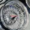 New 14x7" Deep Dish 72 Spoke Cross Lace Chrome Lowrider Knockoff Wire Wheels Set of four (4) with Hardware - Image 3