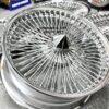 New 18x8" Front Wheel Drive All Chrome 100 Spoke knockoff Wire Wheel Set (4) Complete with Installation Hardware - Image 4