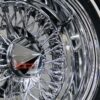 New Set (4) 14x7" 72 Spoke Cross Lace All Chrome Deep Dish Lowrider Wire Wheels and Whitewall Tires Set (4) complete with hardware - Image 3