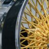 New 17x9" Genuine Dayton Brand Stamped & Serialized 24kt Gold & Chrome 100 Spoke Triple Cross Lace One Of A Kind Standard Dish knockoff Wire Wheels Set (4) - Image 12