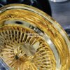 New 15 x 10 DEEP DISH ALL 24kt GOLD 100 SPOKE KNOCKOFF WIRE WHEELS SET (4) COMPLETE WITH 2 WING HARDWARE - Image 3