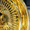 New Set (4) All GOLD 18" DEEP DISH 100 SPOKE KNOCKOFF WIRE WHEELS SET (4) WITH Spinners - Image 2