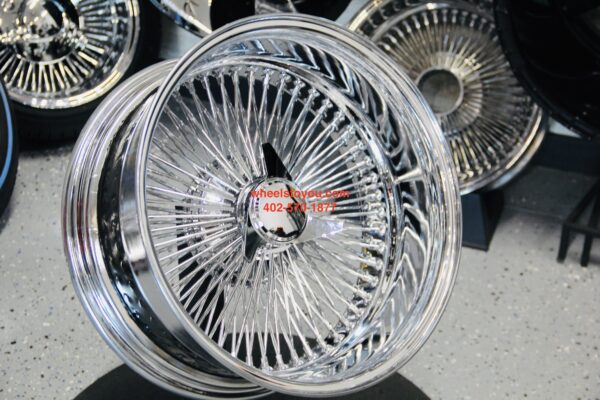 New 18" All Chrome Reverse " DEEP DISH" 100 Spoke True Knockoff Wire Wheel Set (4) Complete with 3 WING Hardware