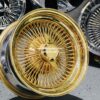 New Set (4) 15 X 7" 100 SPOKE 24KT ALL GOLD WIRE WHEELS STANDARD FIT COMPLETE SET (4) With Hardware - Image 4