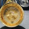 New 15 x 10 DEEP DISH ALL 24kt GOLD 100 SPOKE KNOCKOFF WIRE WHEELS SET (4) COMPLETE WITH 2 WING HARDWARE - Image 9