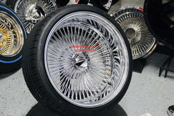 New Set (4) 18" All Chrome " DEEP DISH" Reverse 150 Spoke True Knockoff Wire Wheel & Low Profile Tires Set (4) Complete with Hardware