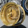 New Set (4) 15 X 7" 100 SPOKE 24KT ALL GOLD WIRE WHEELS STANDARD FIT COMPLETE SET (4) With Hardware - Image 7