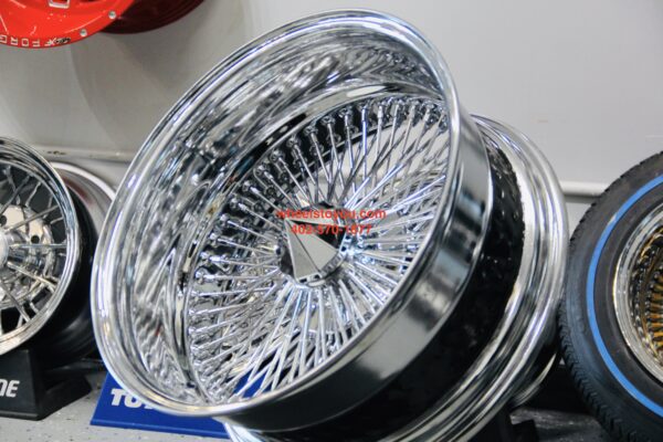 New 18" All Chrome Reverse " DEEP DISH" 100 Spoke True Knockoff Wire Wheel Set (4) Complete with Diamond Hardware