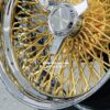 New 17x9" Genuine Dayton Brand Stamped & Serialized 24kt Gold & Chrome 100 Spoke Triple Cross Lace One Of A Kind Standard Dish knockoff Wire Wheels Set (4) - Image 3