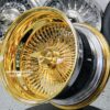 New 15 x 10 DEEP DISH ALL 24kt GOLD 100 SPOKE KNOCKOFF WIRE WHEELS SET (4) COMPLETE WITH 2 WING HARDWARE - Image 11