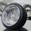 New 17x9" All Chrome Reverse " DEEP DISH" 100 Spoke True Knockoff Wire Wheels & Low Profile Tires Set (4) Complete with 3 Wing Hardware - Image 8