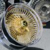 New 17" 24kt GOLD & Chrome 100 Spoke Standard Dish True knockoff Wire Wheels Classic Style Complete Set of four (4) With Hardware - Image 7