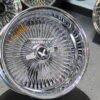 New 17x9" All Chrome Reverse " DEEP DISH" 100 Spoke True Knockoff Wire Wheel Set (4) Complete with 2 Wing Hardware - Image 5