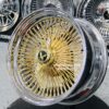 New 18" 24kt GOLD & Chrome 100 Spoke Standard Dish True knockoff Wire Wheels Classic Style Complete Set of four (4) With Hardware - Image 2