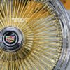 New 15" Cadillac 24kt GOLD & Chrome 100 Spoke Standard Dish True knockoff Wire Wheels Classic Style Complete Set of four (4) With Hardware - Image 5