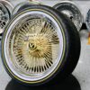 New 17x8" Gold & Chrome 100 Spoke Standard Knockoff Wire Wheels & Vogue Whitewall Tires Package Complete Set of four (4) with Hardware - Image 9