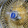 New 15" Lincoln 24kt GOLD & Chrome 100 Spoke Standard Dish True knockoff Wire Wheels Classic Style Complete Set of four (4) With Hardware - Image 3