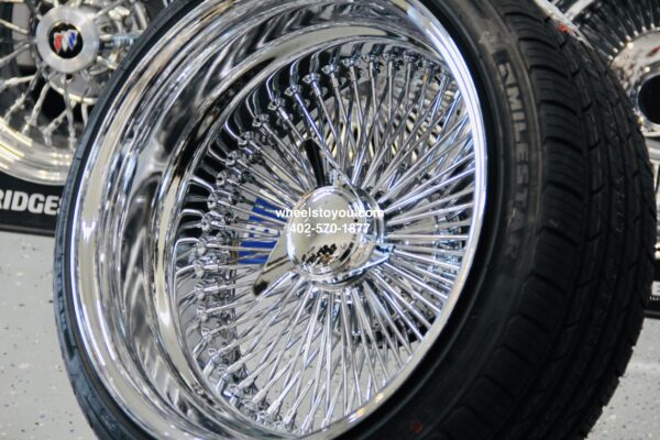 New Set (4) 17x9" All Chrome Reverse " DEEP DISH" 100 Spoke True Knockoff Wire Wheels & 215-45-17 Low Profile Tires Set (4) Complete with 3 Wing Hardware