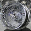 New 17x9" All Chrome Reverse " DEEP DISH" 100 Spoke True Knockoff Wire Wheel Set (4) Complete with 2 Wing Hardware - Image 9