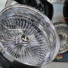 New 17x9" All Chrome Reverse " DEEP DISH" 100 Spoke True Knockoff Wire Wheel Set (4) Complete with 2 Wing Hardware - Image 2