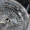 New 17x9" All Chrome Reverse " DEEP DISH" 100 Spoke True Knockoff Wire Wheel Set (4) Complete with 2 Wing Hardware - Image 4