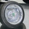 New 15x7 DEEP DISH ALL CHROME 100 SPOKE KNOCKOFF WIRE WHEELS & LOW PROFILE TIRES SET (4) COMPLETE WITH 2 WING HARDWARE - Image 7