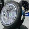 New 15x7 DEEP DISH ALL CHROME 100 SPOKE KNOCKOFF WIRE WHEELS & LOW PROFILE TIRES SET (4) COMPLETE WITH 2 WING HARDWARE - Image 2