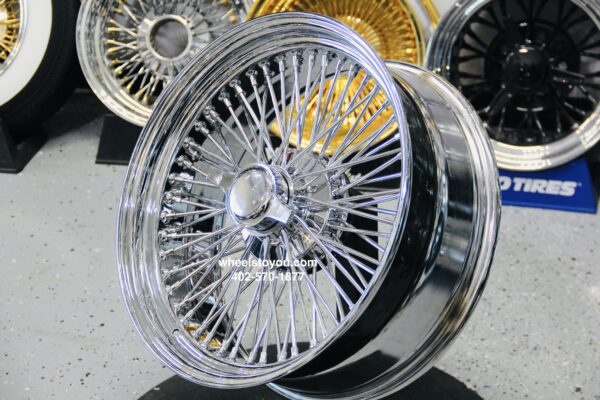 New Cross Lace 20x8" All Chrome 72 Spoke Standard True Knockoff Wire Wheels Complete Set of four (4) With 2 wing Hardware & Install Kit