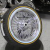 New Cross Lace 72 Spoke 17" Chrome Knockoff Wire Wheels and Genuine Vogue Whitewall / Yellow Stripe 215-55-17 Tire Package Complete Set of four (4) with Hardware ready to install - Image 6