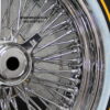 New Cross Lace 72 Spoke 17" Chrome Knockoff Wire Wheels and Genuine Vogue Whitewall / Yellow Stripe 215-55-17 Tire Package Complete Set of four (4) with Hardware ready to install - Image 9