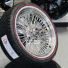 New Cadillac Cross Lace 20" Chrome 72 Spoke Knockoff Wire Wheels Vogue Red / Whitewall 245 40 20 Tire Package Complete Set of four (4) Classic Setup Ready to Install - Image 8