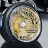 NEW 17 X 9" 24KT GOLD & CHROME DEEP DISH 100 SPOKE KNOCKOFF WIRE WHEELS & Low Profile Tires SET (4) WITH 2 WING HARDWARE - Image 7